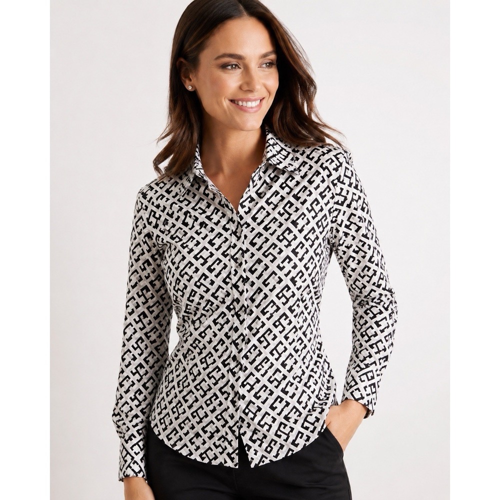 Austin Reed Women's Button‎ Down Shirt Size 10 Black White Geometric